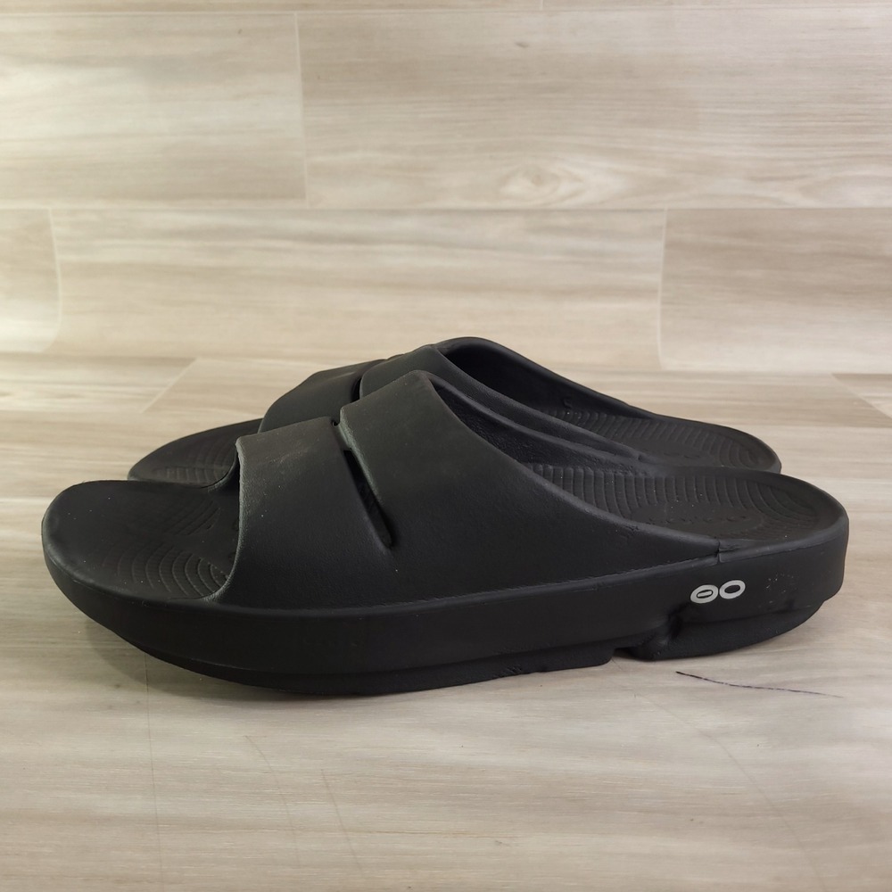 OOFOS OOahh Slide Sandals Mens 7 Womens 9 Black Recovery Comfort Footwear